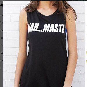 NWT Private S Party Graphic Yoga Nah Maste Namaste Muscle Long Tank Funny Black